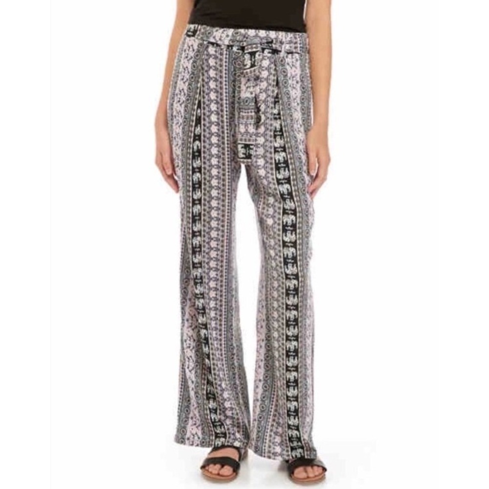 Bebop Wide Leg Tie Waist Pants Women S Floral Elephant Print Boho Lounge Comfort